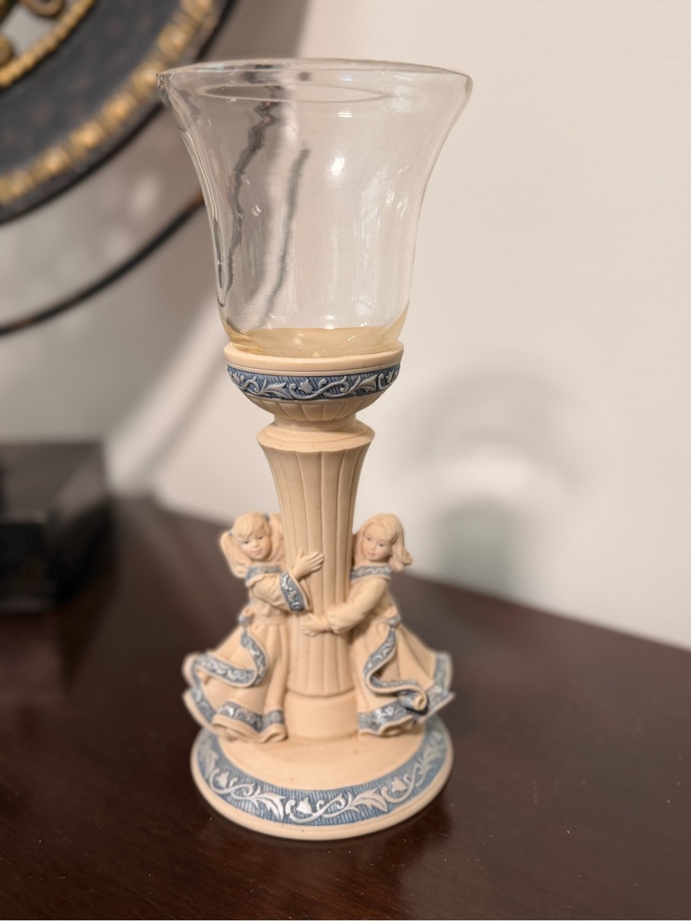 Classic Beige and Blue Cherub Candle Holder - Home Accents